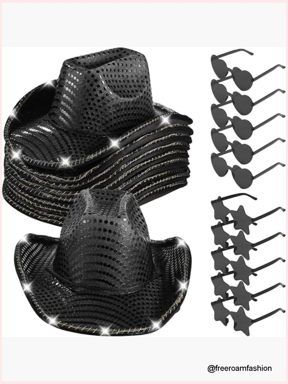 20 LED Light Up Cowboy Hats with Heart Star Glasses Costume Set